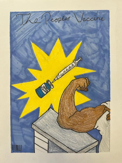 Mixed media of someone flexing with yellow burst behind it
