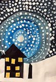Painting of a house with snow surrounding it