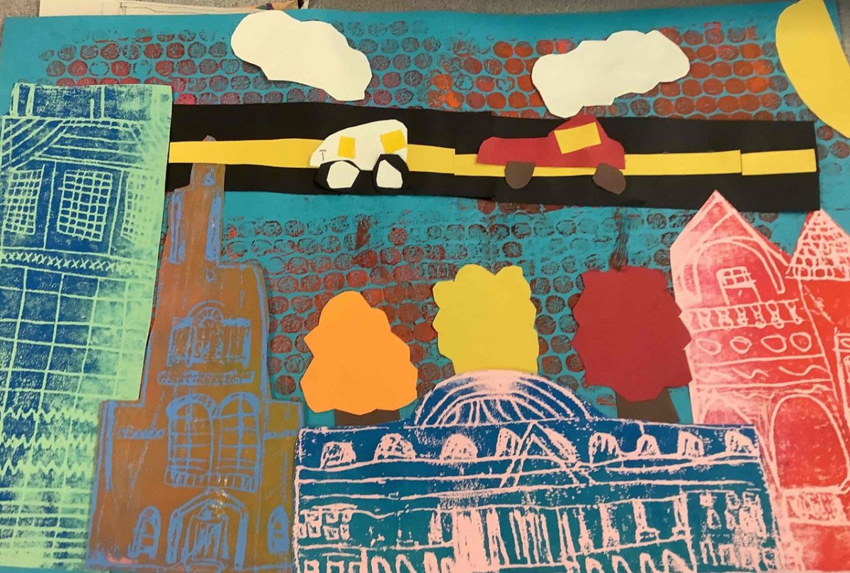 Colorful collage cityscape