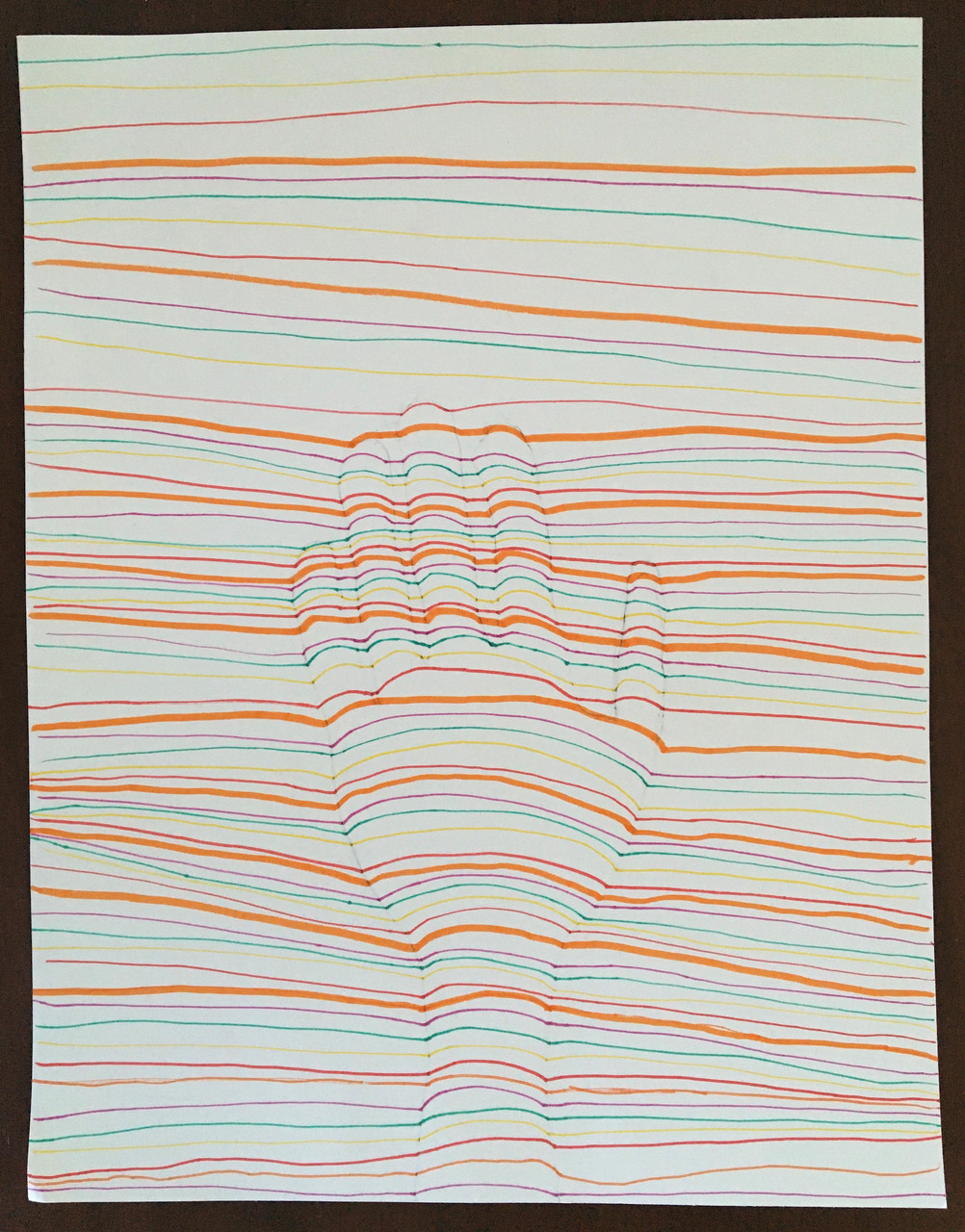 hand drawn with contour lines red, orange, green and blue