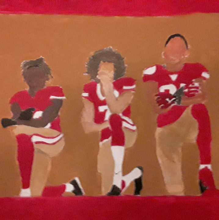 painted of athletes kneeling