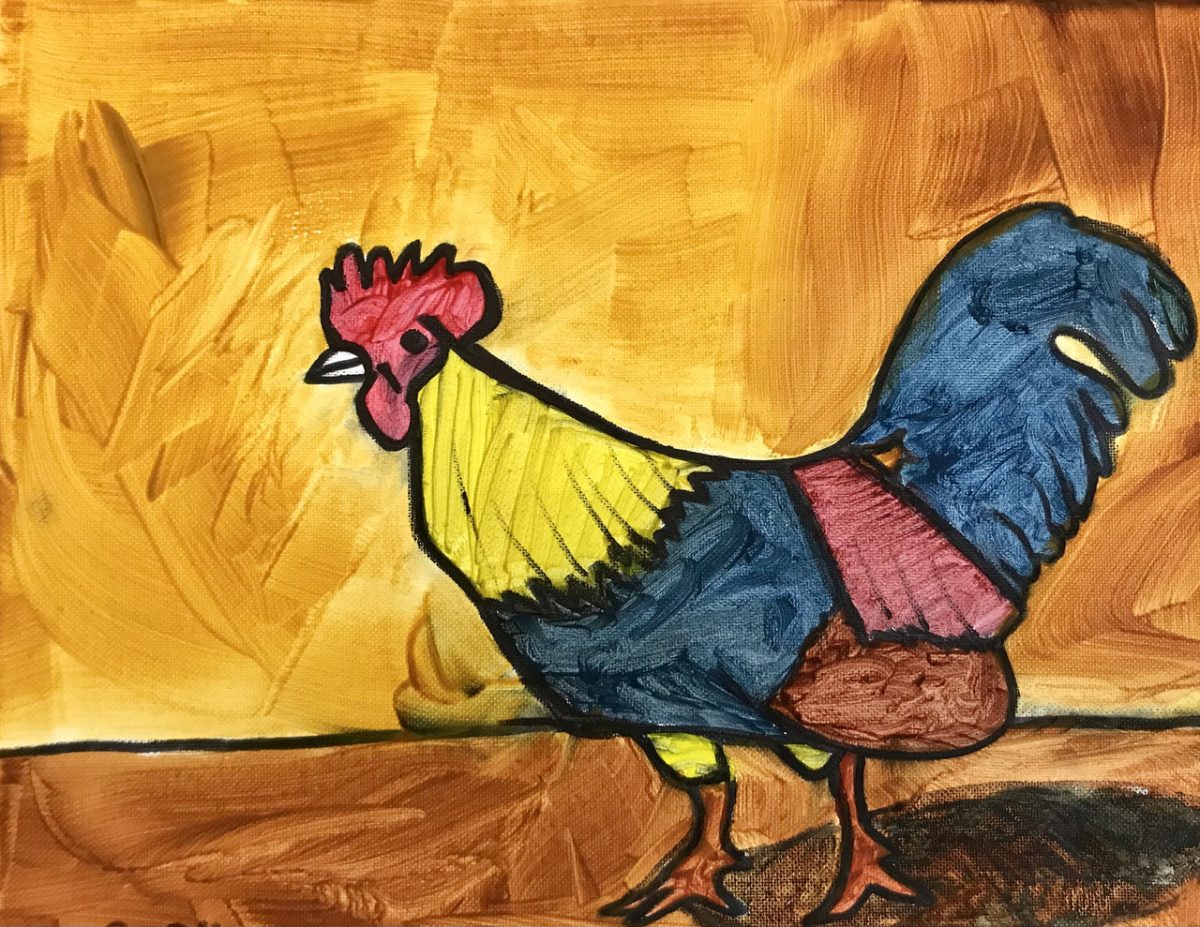 Colorful painting of a rooster
