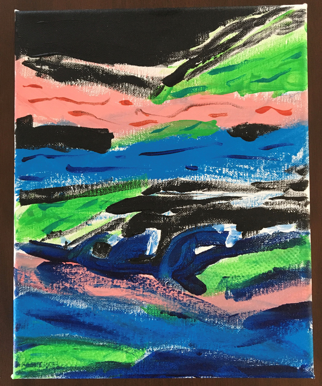 pink, green, blue, and black stripes acrylic lines on canvas