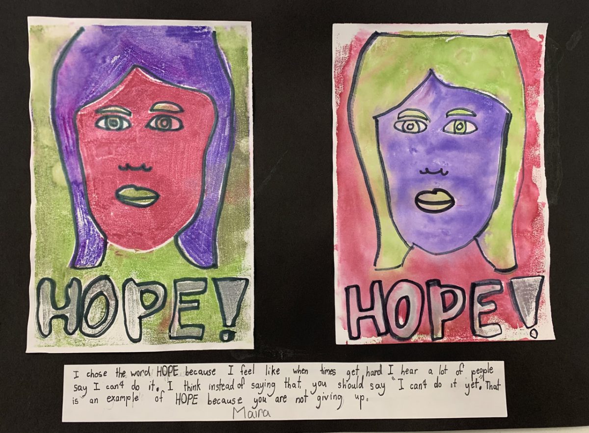 Side-by-side prints of a person with the word "hope" under them