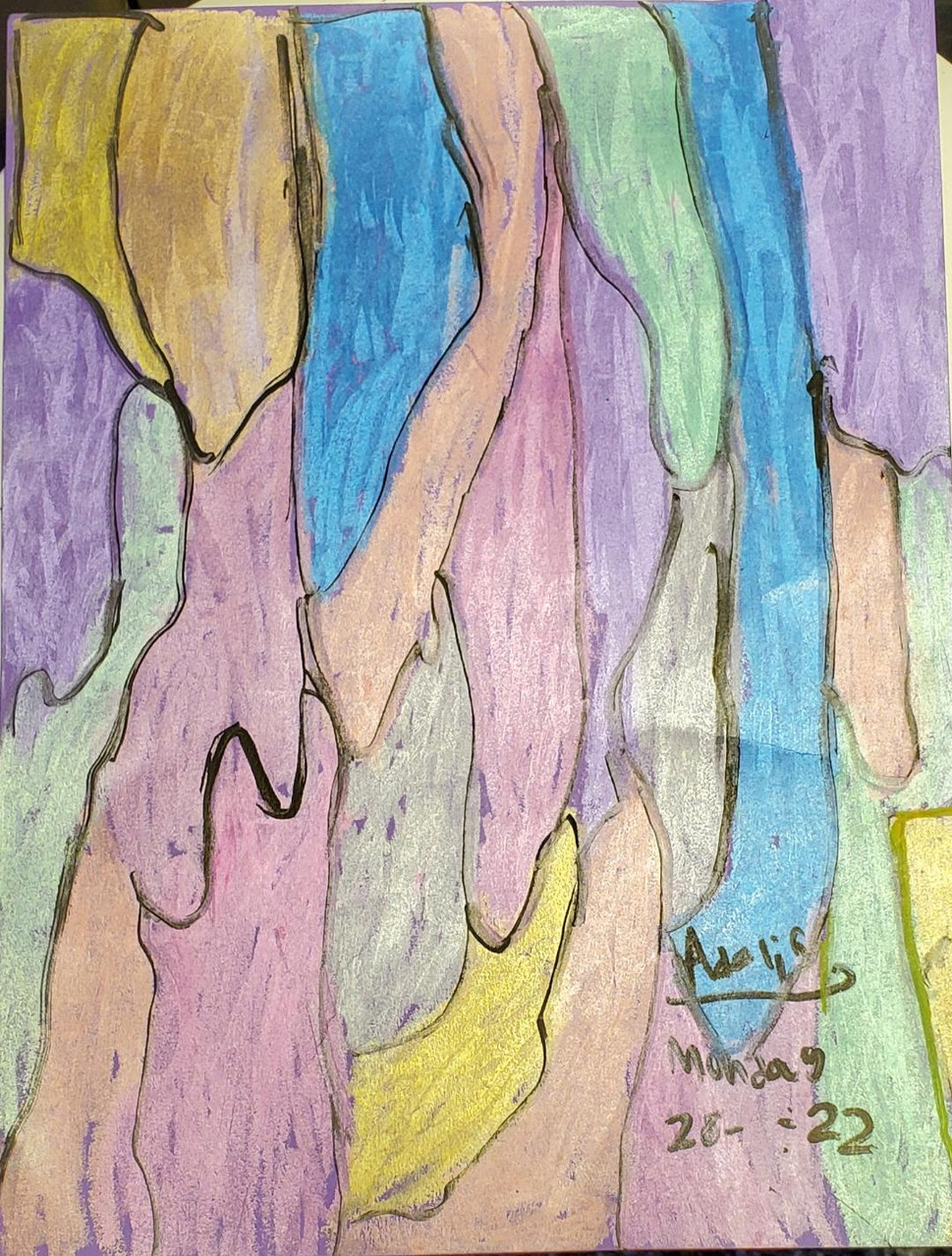 An abstract drawing of pastel colored blobby shapes