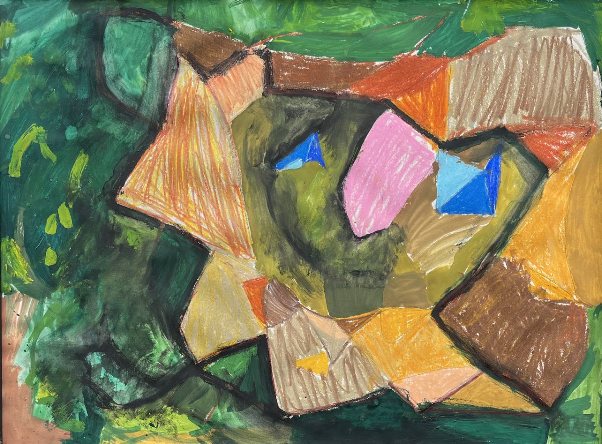 An abstract lion with a green background