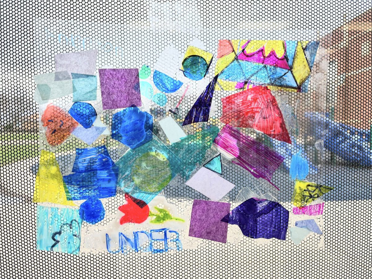 window sun catcher made with multi colored tissue paper