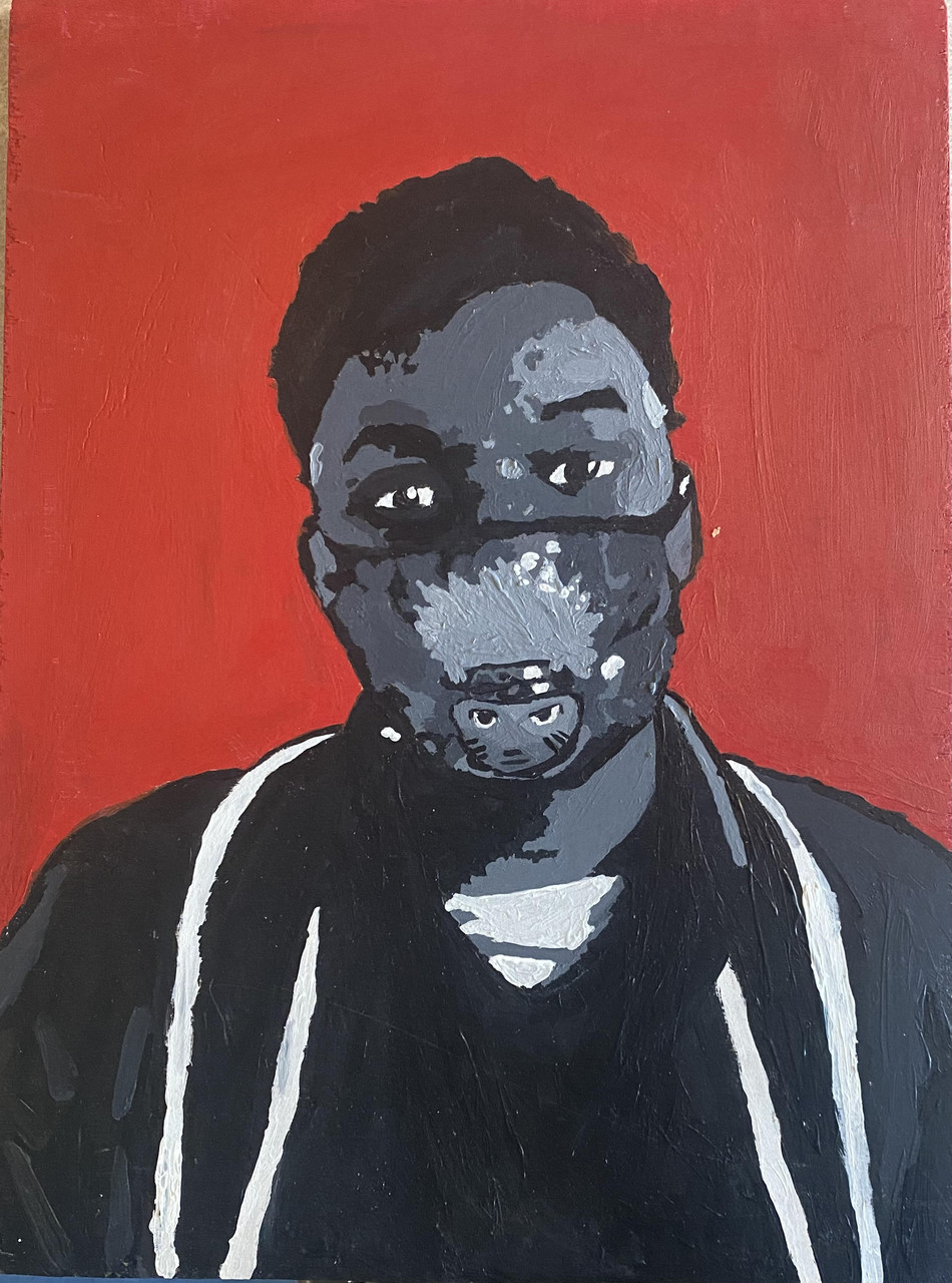 red, black and white portrait