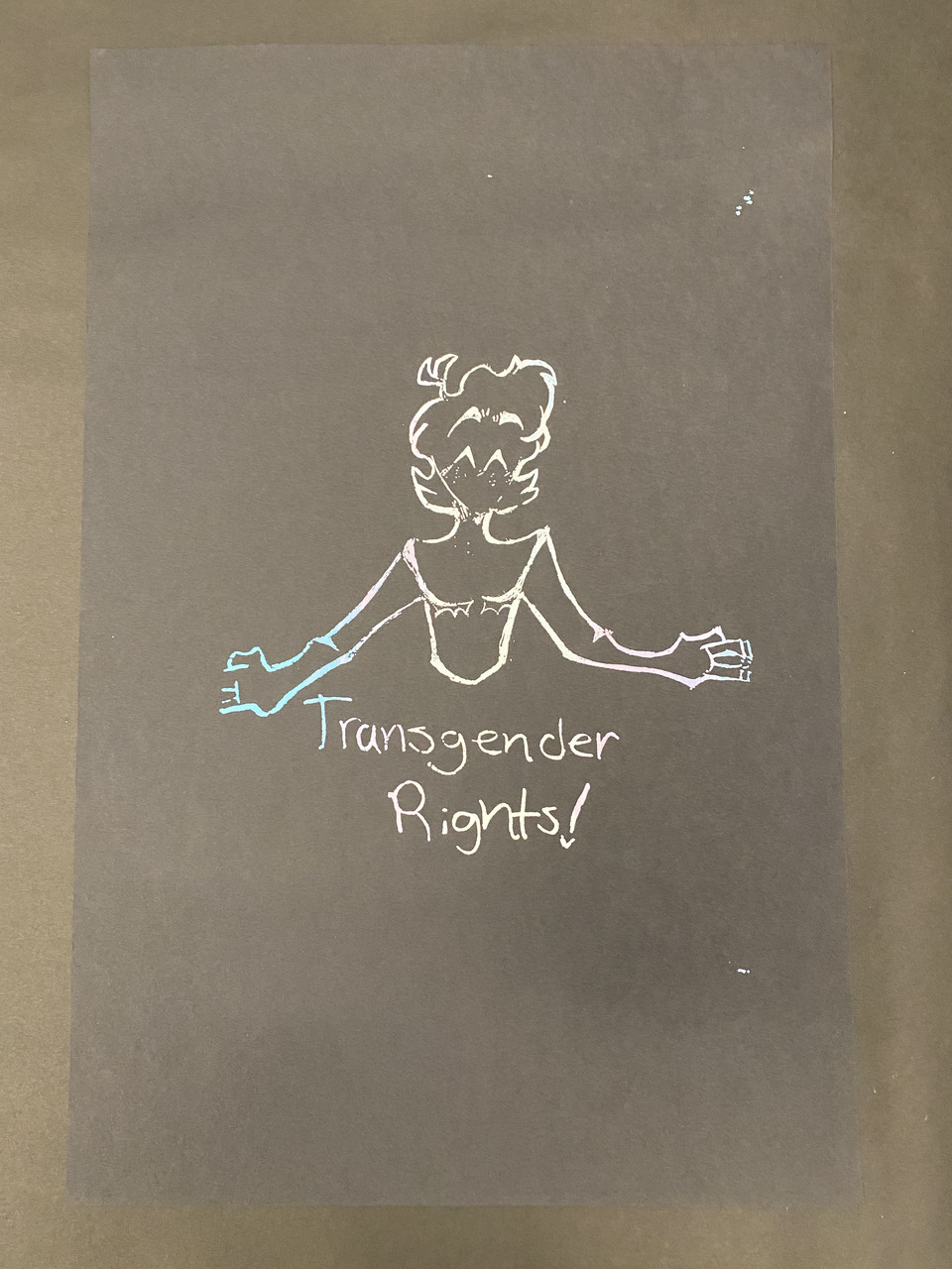 Image of person with "Transgender Rights!" written underneath.