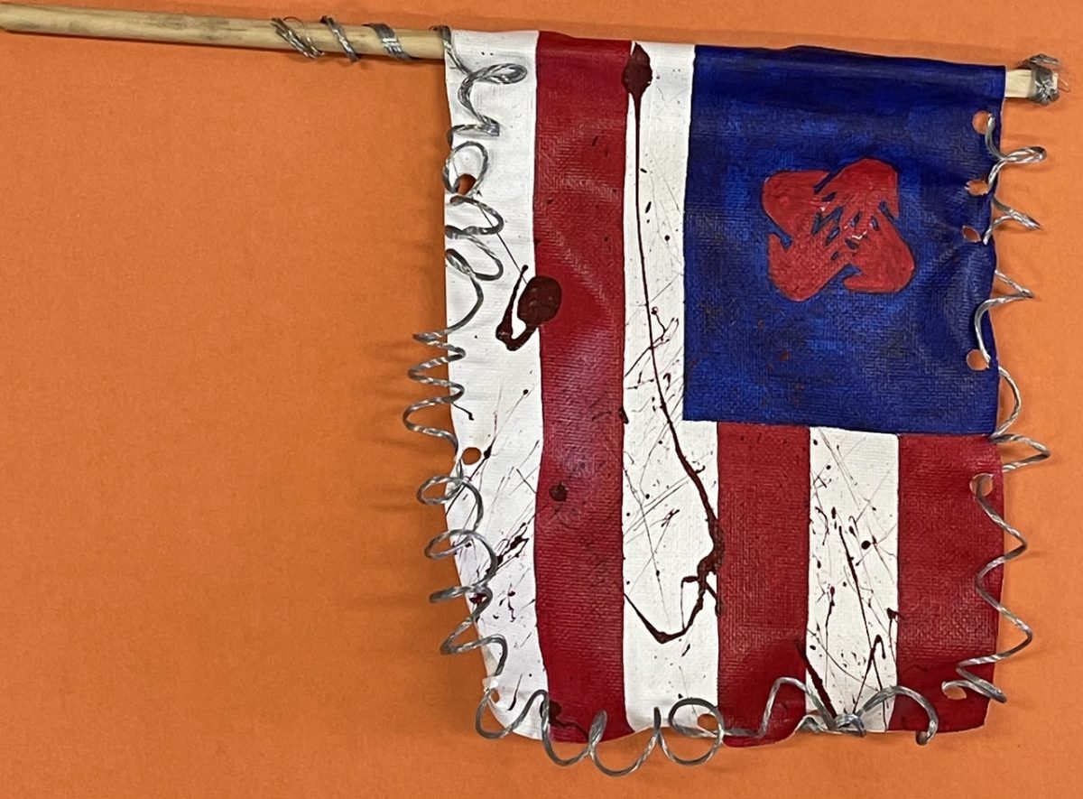 Mixed Media flag, red white and blue