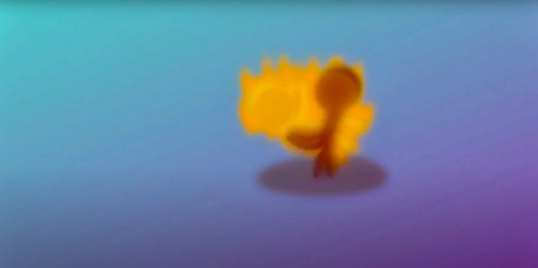 Burning figure on a purple and blue background