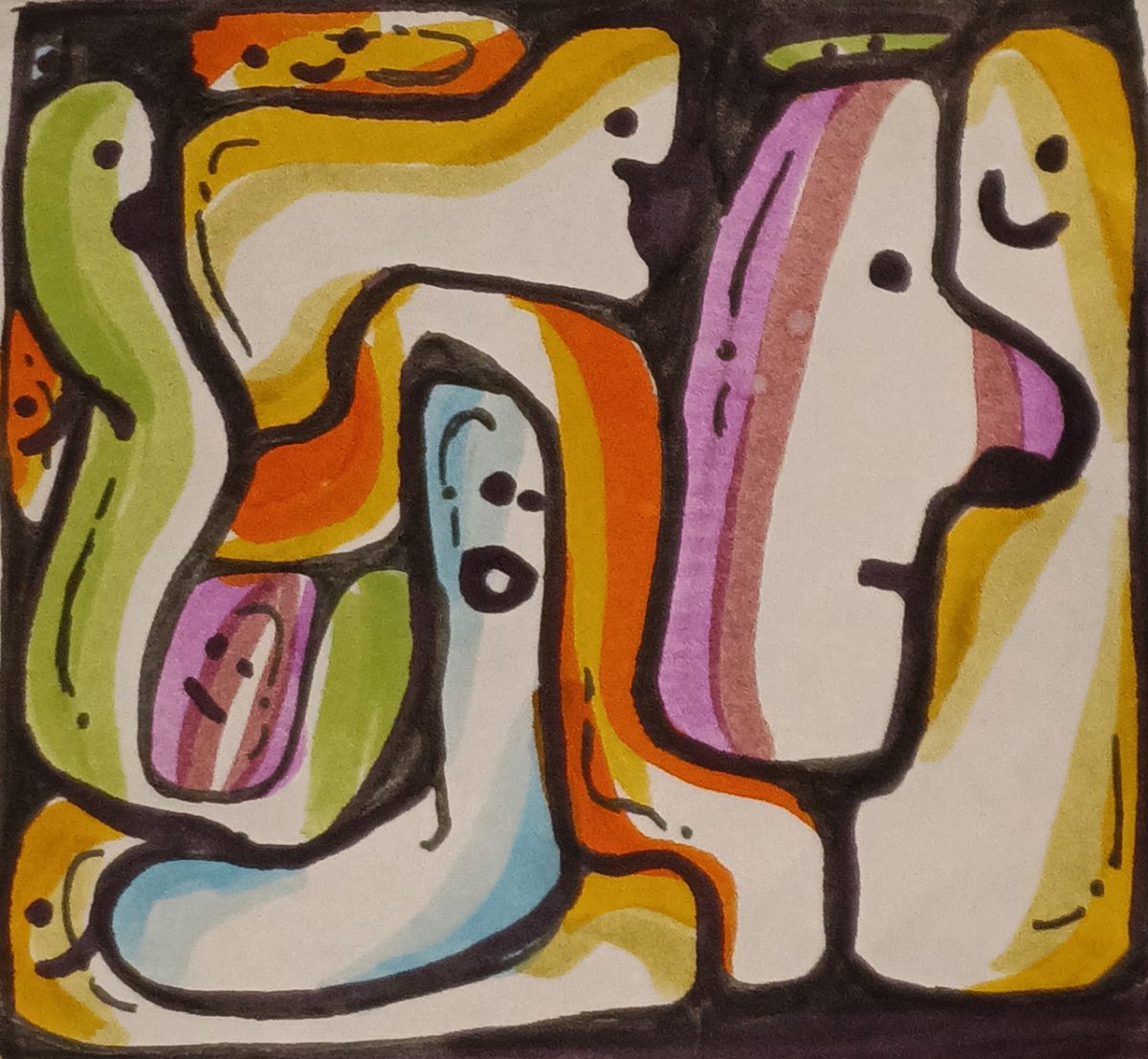 Abstract drawing of faces puzzling together