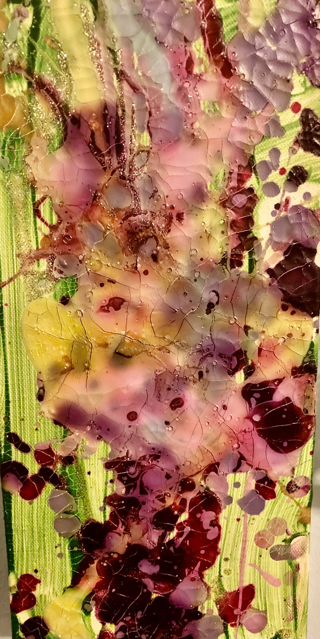 Splatter paint yellow, pink and green