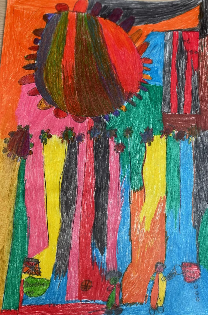 Drawing with multicolored flowers