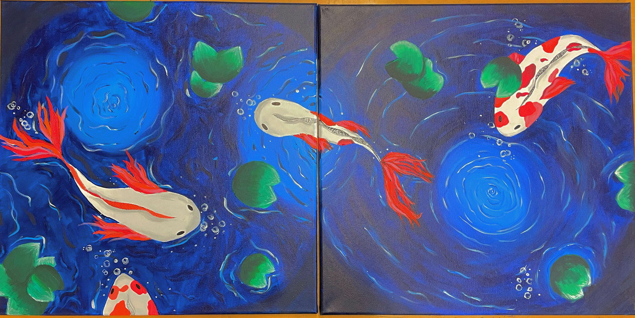 painting of koi fish in a pond