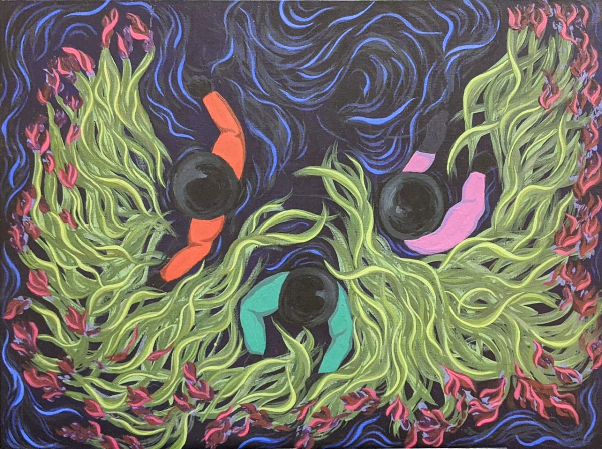 Arial view of workers in a field