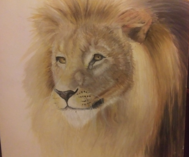 Oil painting of a male lion