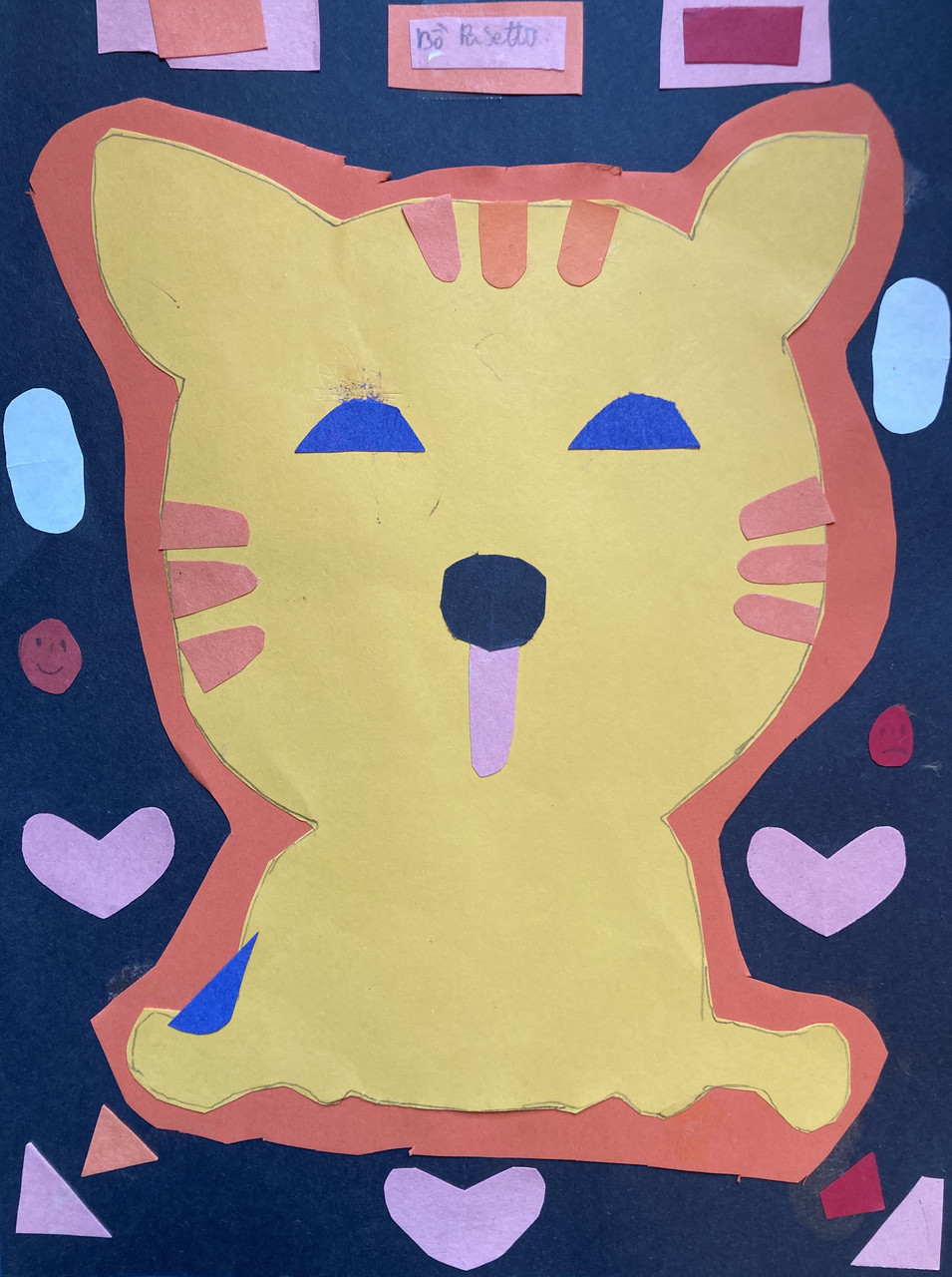 A collage of a cat with hearts in the background