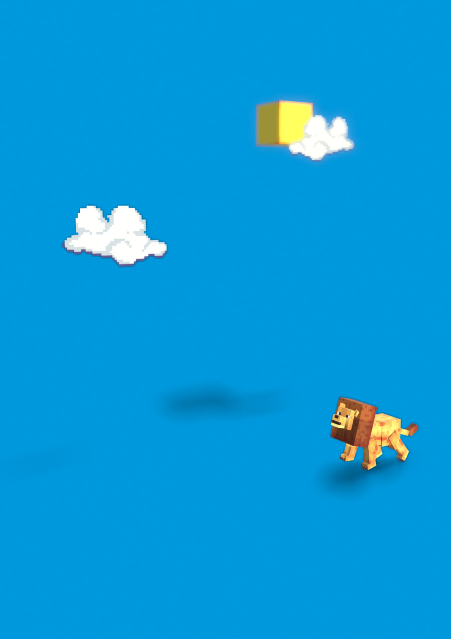 digital rendering of a lion with some clouds on a blue background