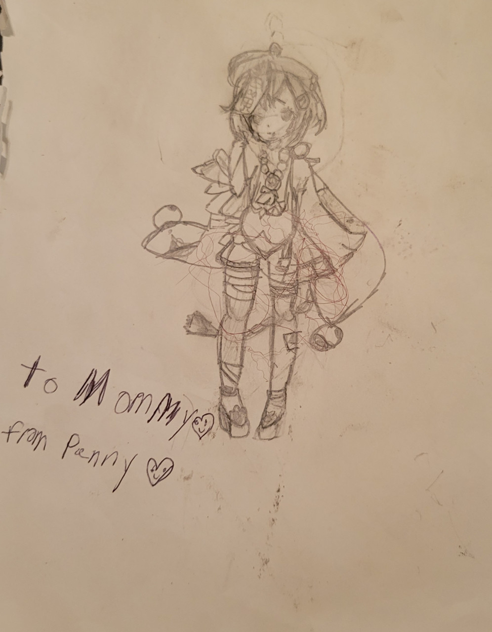 pencil sketch of an anime character