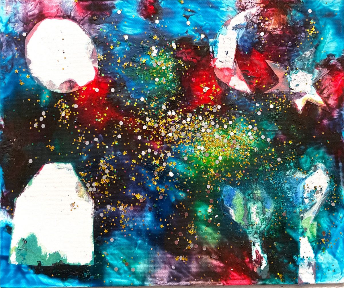 colorful abstract painting with glitter