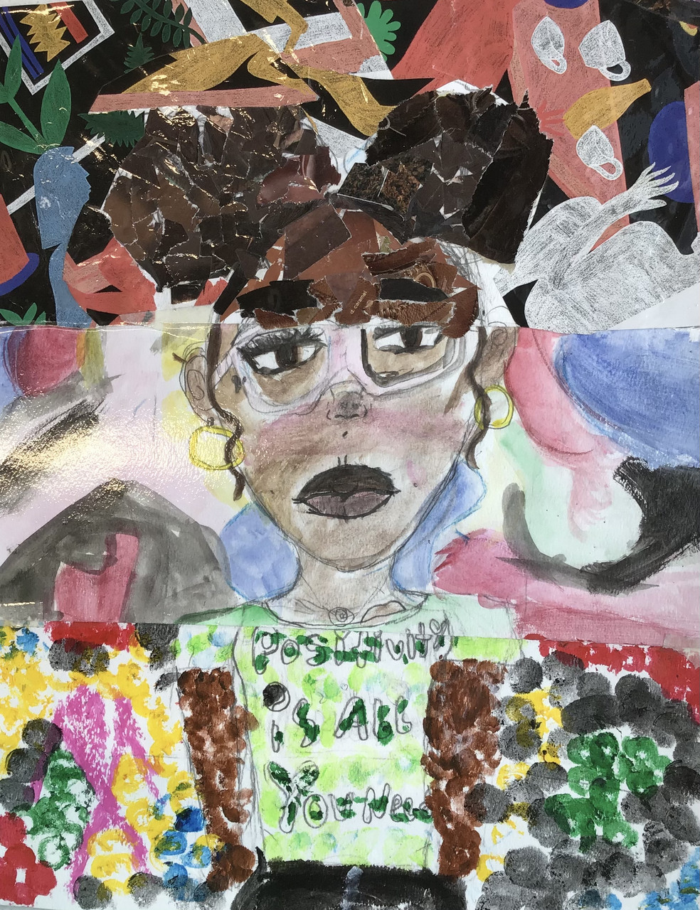color drawing of a young girl using mixed media