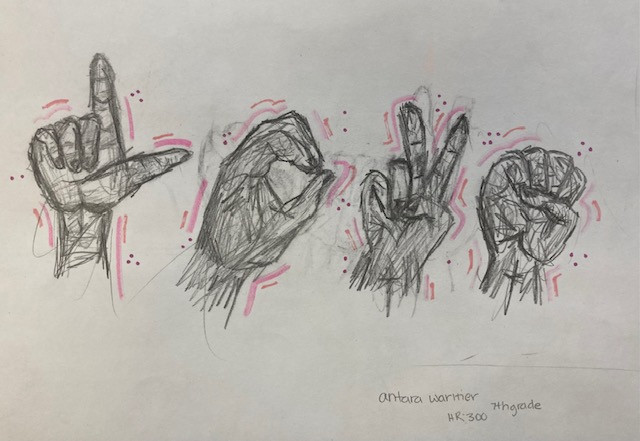 colored pencil drawing of sign language hands