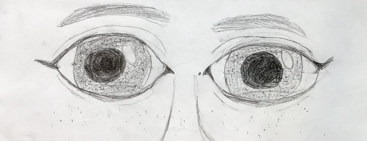 pencil drawing of two eyes