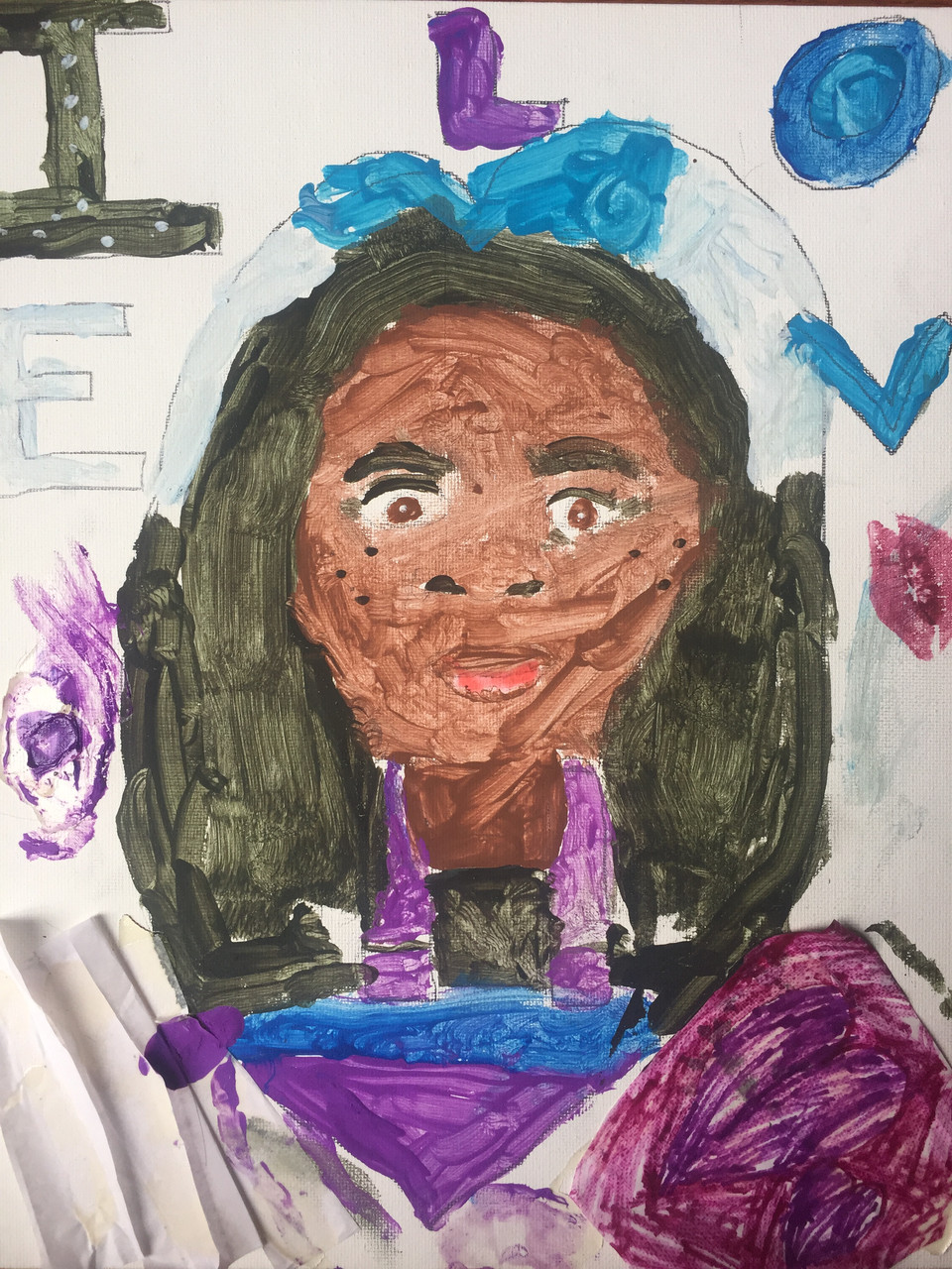 colorful painting of a mom, reads 'i love'
