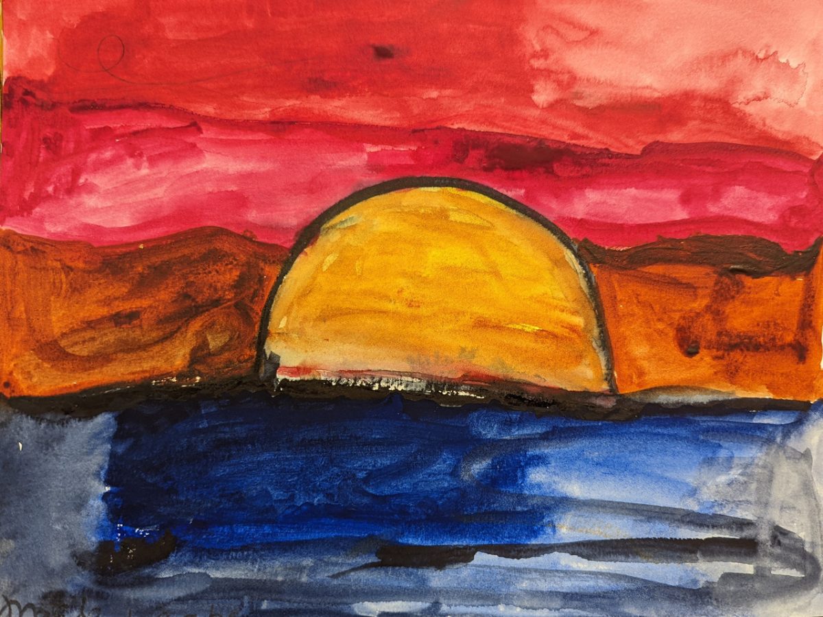 painting of a pink sky sunset