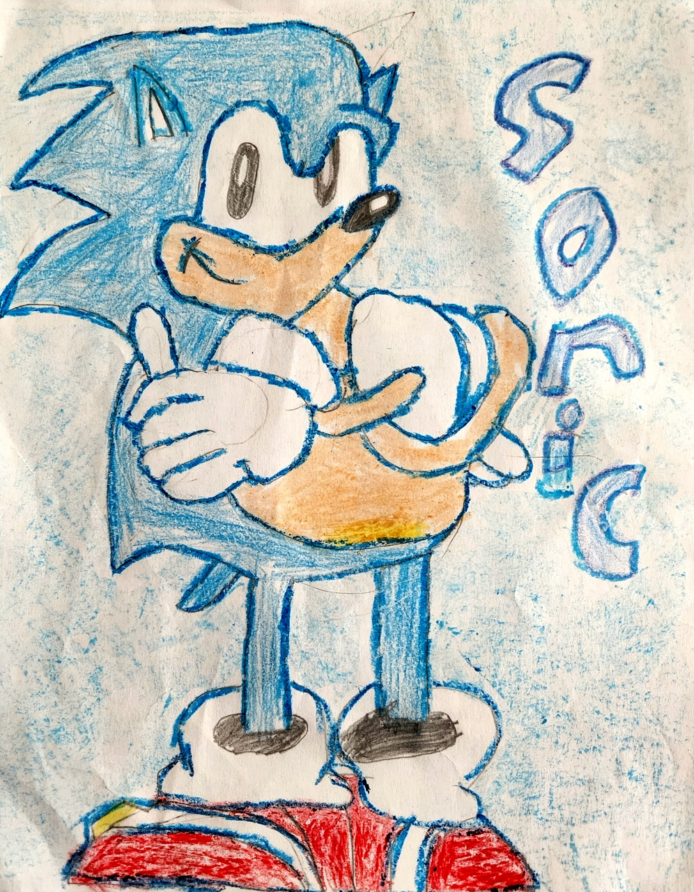 colored pencil drawing of video game character sonic the hedgehog