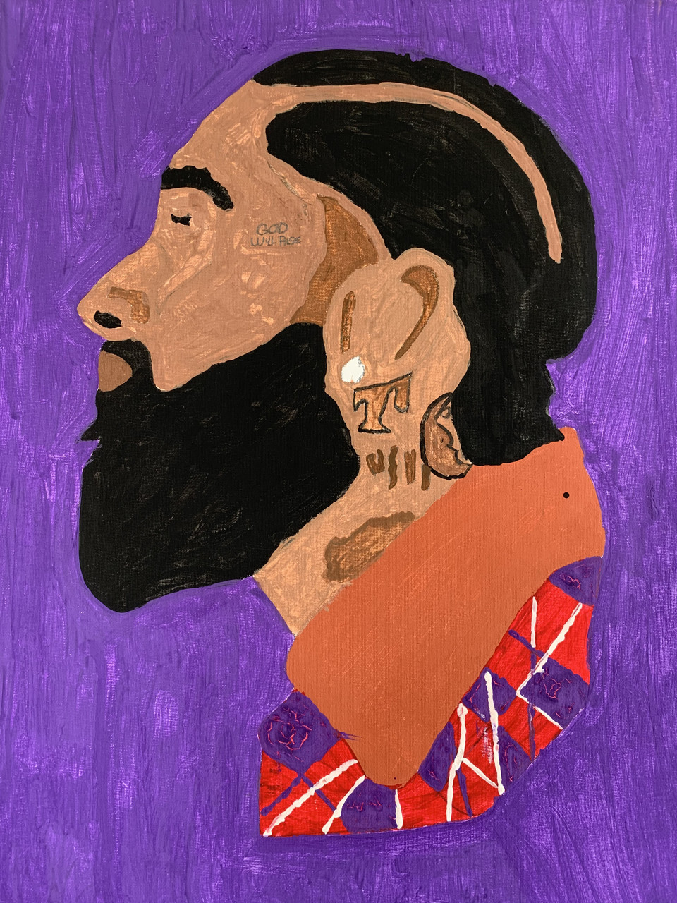 color side profile painting of the rapper, Nipsey Hussle