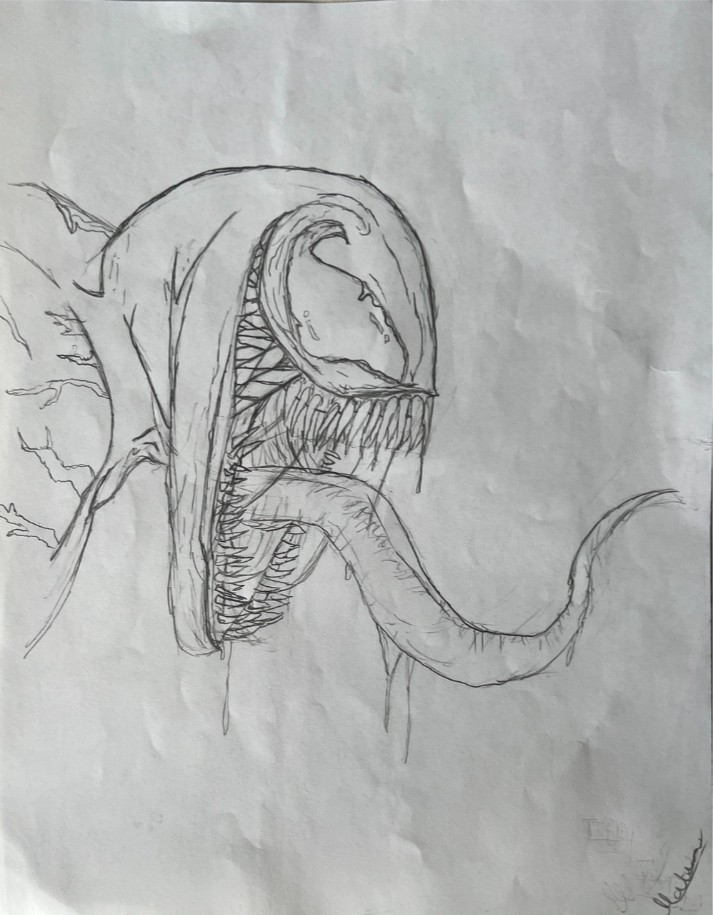 pencil drawing of comic book character, venom