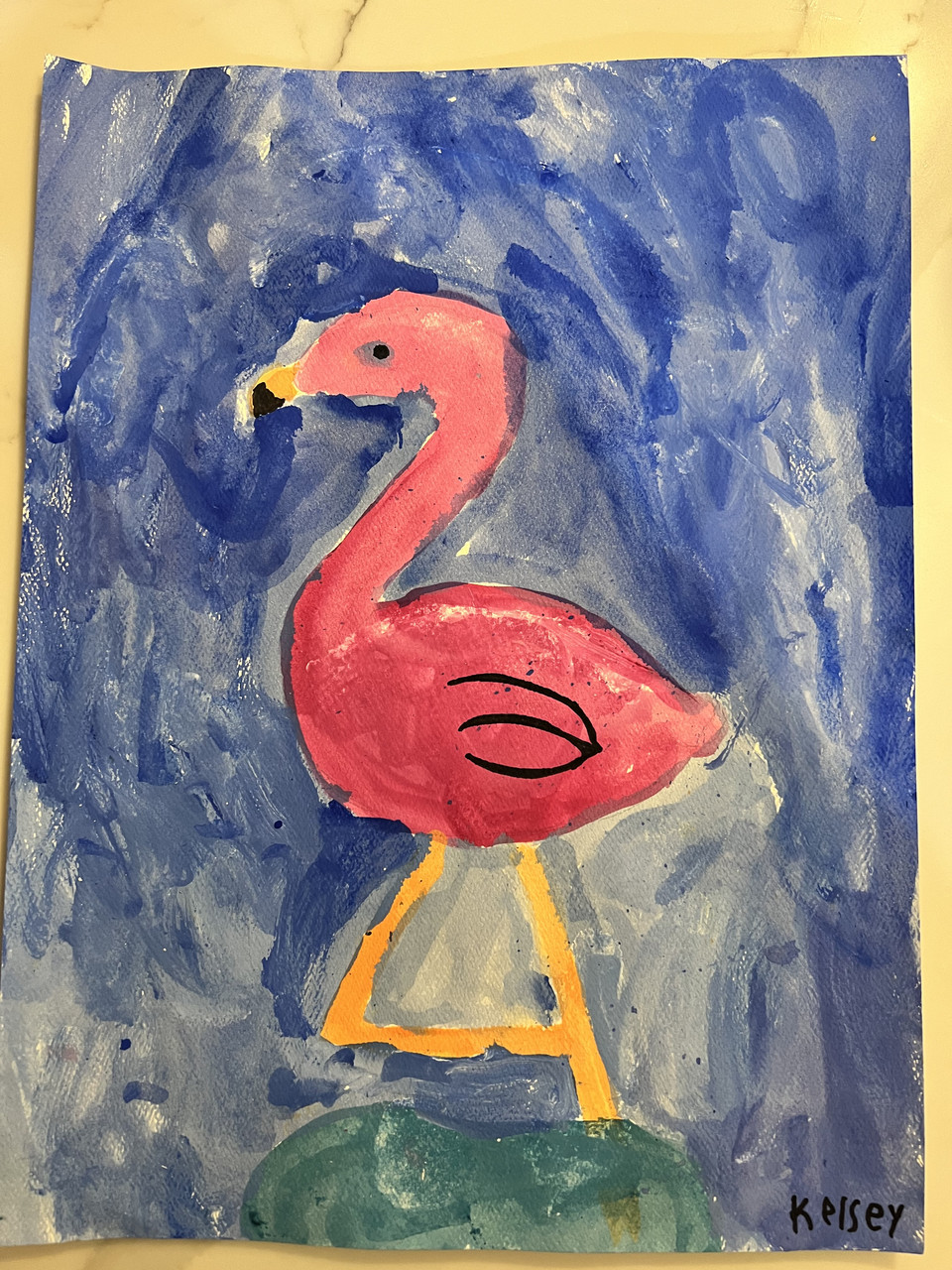 watercolor painting of a pink flamingo