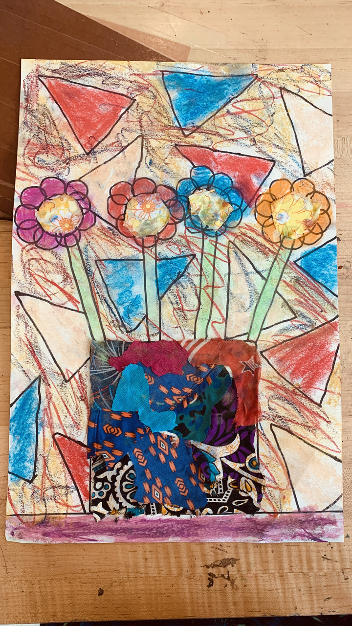 colorful drawing of four flowers