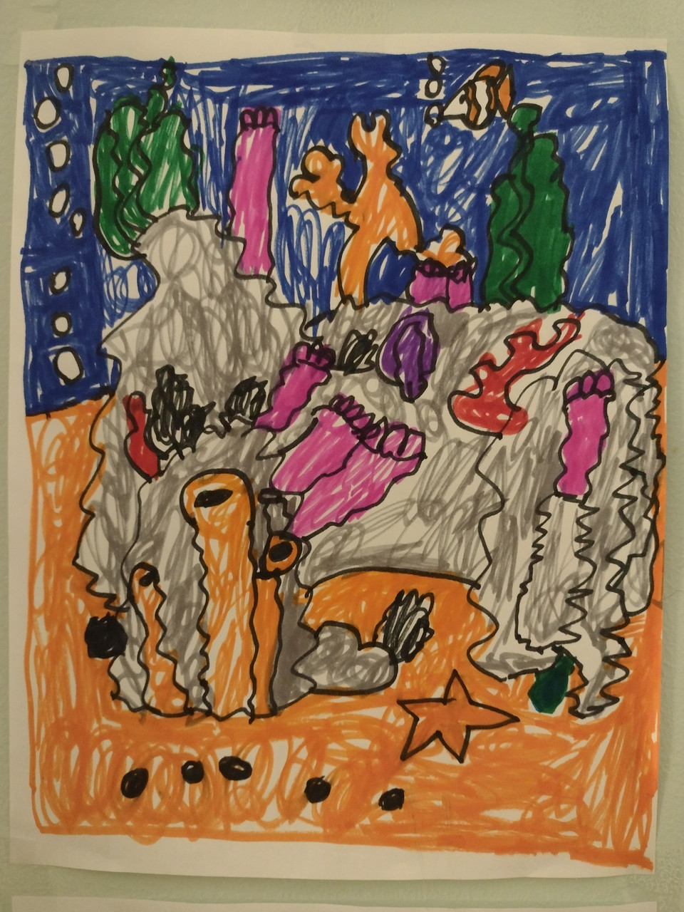 underwater coral drawing in colorful markers