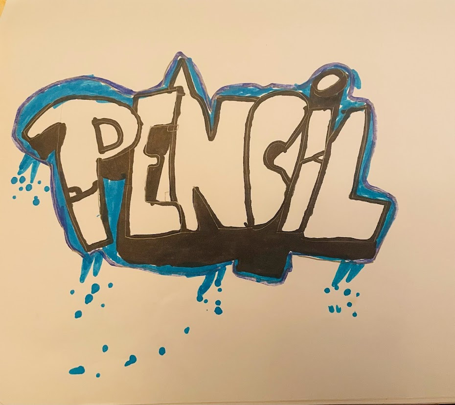 The word "pencil" written in block letters.
