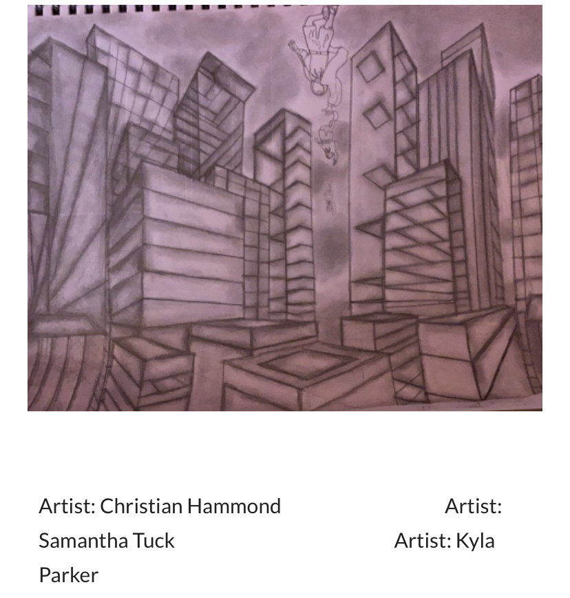 Pencil drawing of city buildings