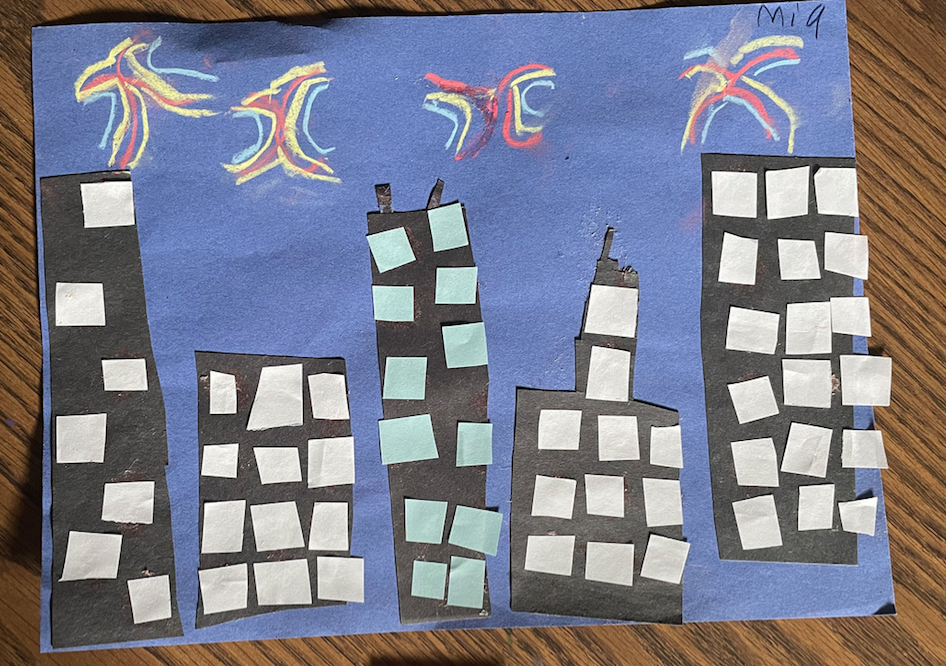 city of collaged buildings with windows
