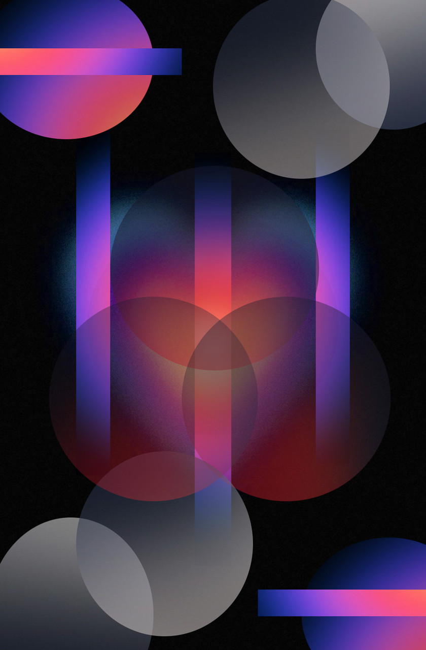 Graphic design with circle and lines varying in color and transparency.