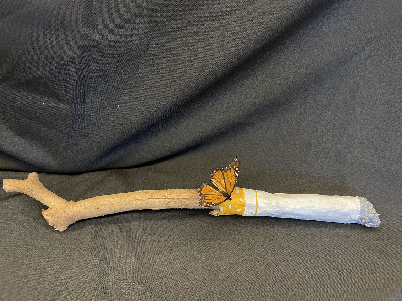 A stick with a butterfly on it.