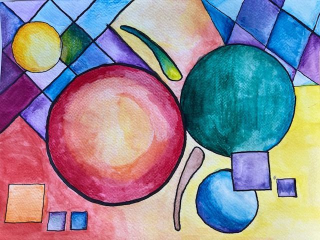 Geometric piece of art with a variety of colors.