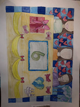 Birthday cake with the number six and 3 figures.