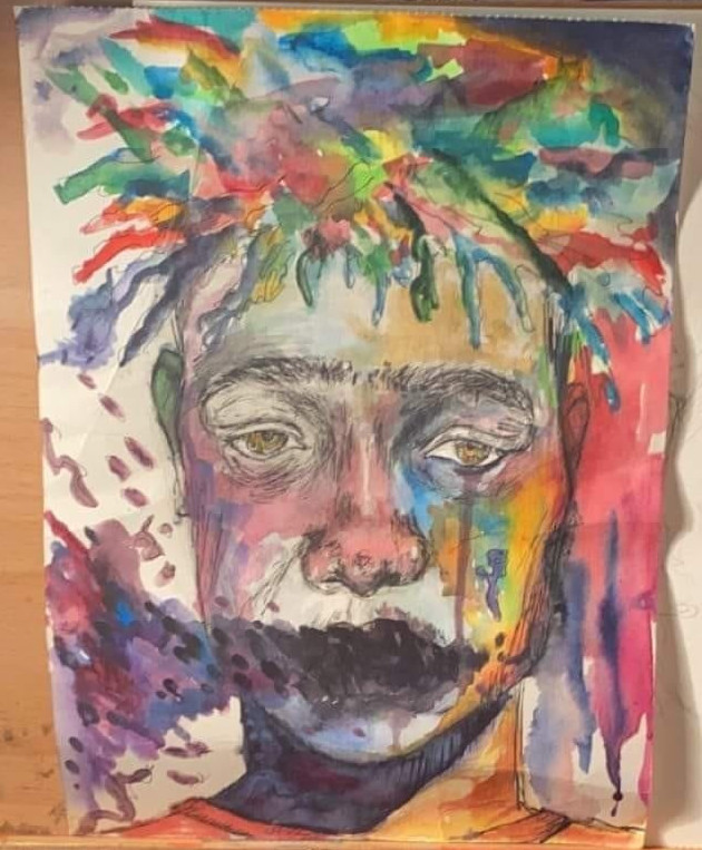 self portrait painting in multiple colors