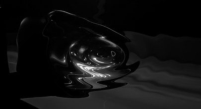 Black and white: Side rearview mirror with a distorted image of a street