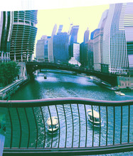 Chicago River and 2 boats.