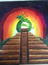 Mayan pyramid with dragon serpent.