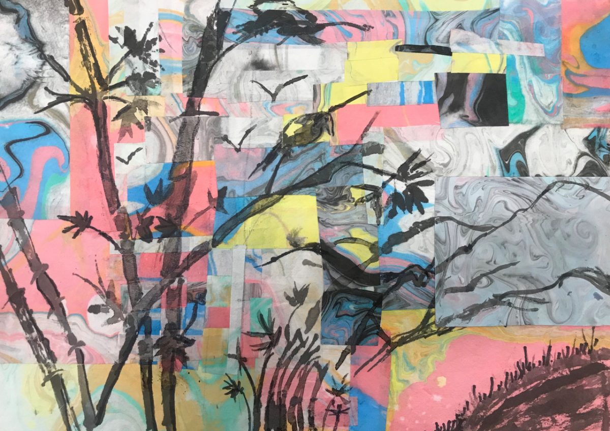 collage of trees in multiple blocks of color