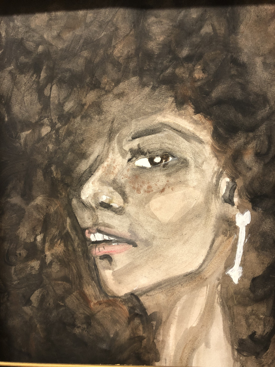 Acrylic painting portrait of Alicia Keys.