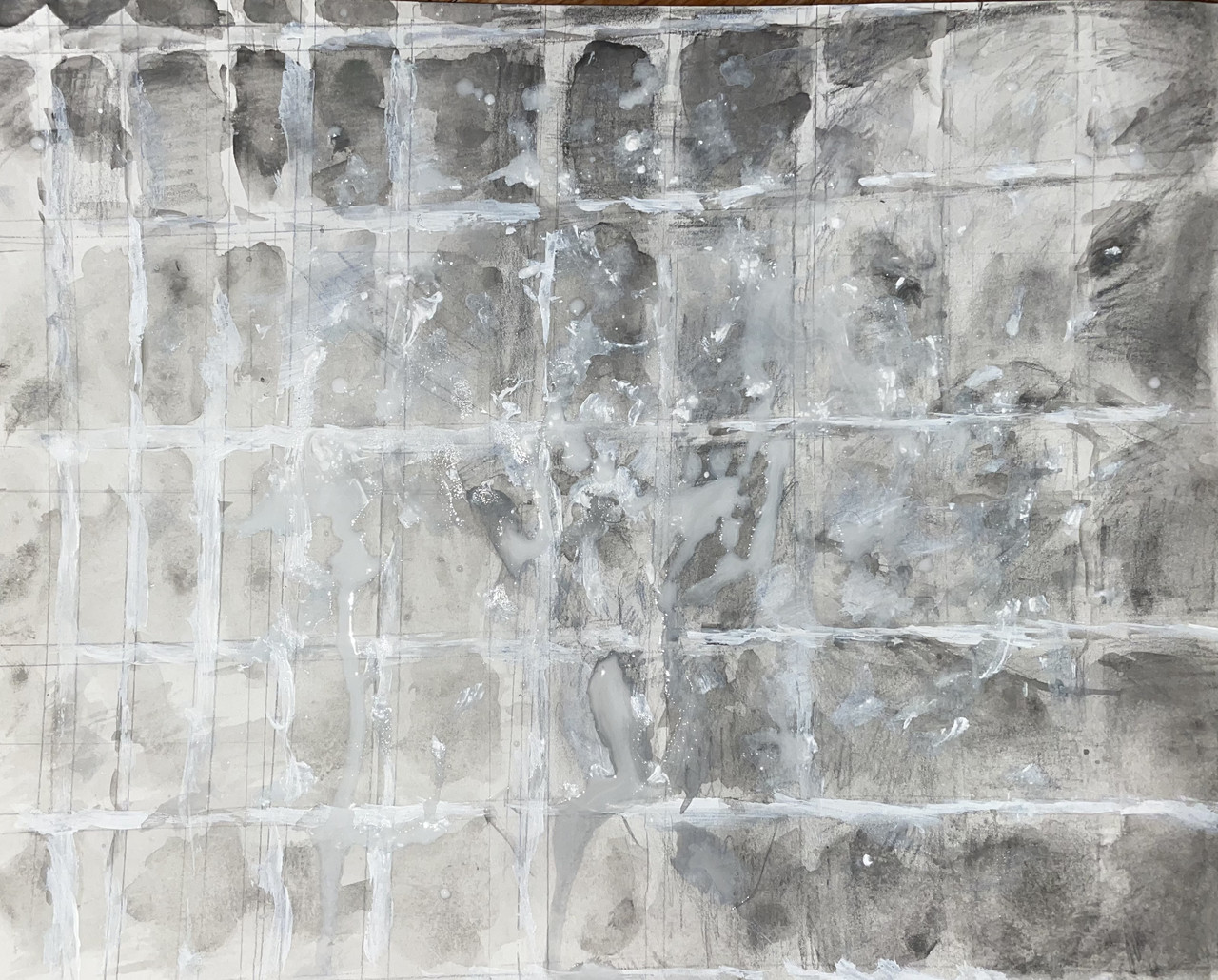 Black and white watercolor painting